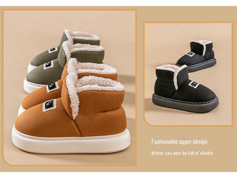 Women's High-Top Velvet-Lined Cotton Slippers, Non-Slip, Warm, Thickened for Winter, Suitable for Indoor & Outdoor Use