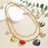 Dripping Oil Double Layer Necklace Flower Clavicle Chain Big Heart Pendant Necklace  Women
