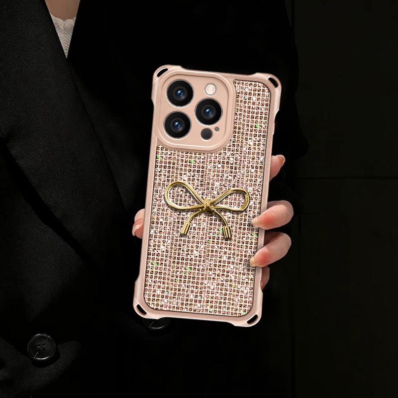 The bow is suitable for Apple 13Pro mobile phone case 17 bracket 16 with lanyard 15p anti-drop 14 advanced 13 fine flash.