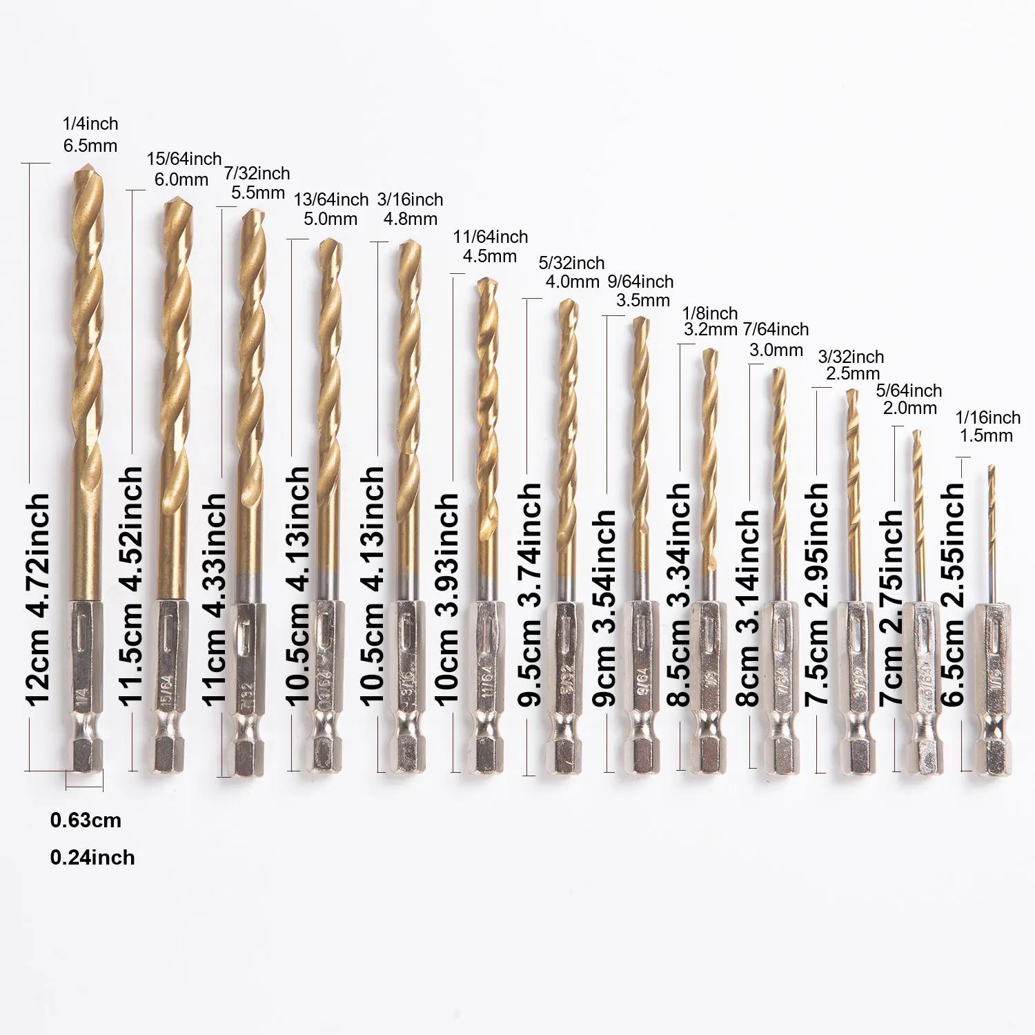 

Набор титановых спиральных сверл - 13 шт., шестигранный хвостовик, быстрорежущая сталь для дерева, пластика, алюминиевого сплава, быстросменные, 1/16 -1/4 Hexagonal