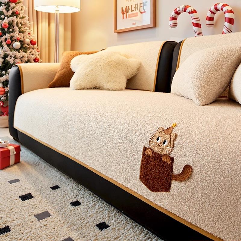 

Modern Solid Color Sofa Cover Towel for Four Seasons Non-Slip Couch Cushion Slipcover Towel for Living Room Sofa Plush Seat Pad 70X70cm