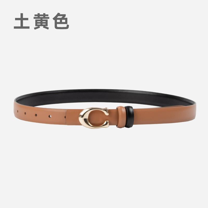 Womens Genuine Leather Belt With C-Shaped Buckle Adjustable Waistband Jeans Casual Fashion Accessory In Multiple Colors