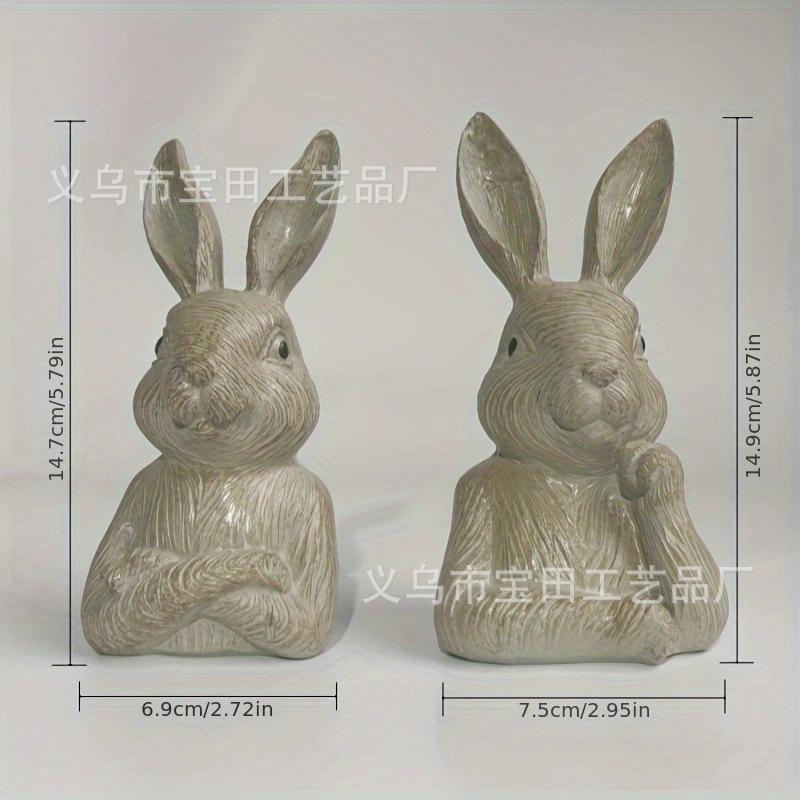 Pastoral resin rabbit 2-piece set, desktop decoration ornament, retro and old American country garden statue