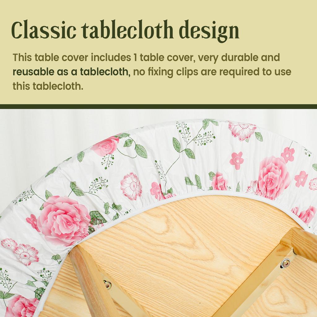 Round Table Cloth Vinyl Fitted Tablecloth Elastic Enduring Table Cloth for Christmas Birthday Wedding Party Home Dining Decor