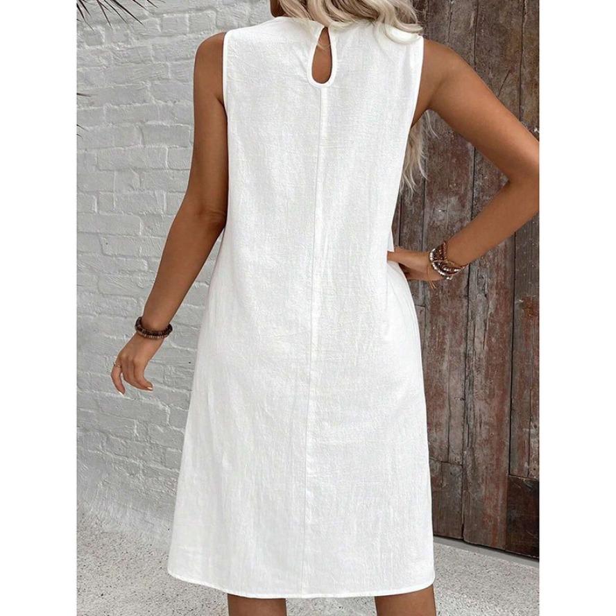 YYFS Women's Fashion Summer Spring Solid Color Print Sleeveless V-Neck Loose Waistline Casual Dresses