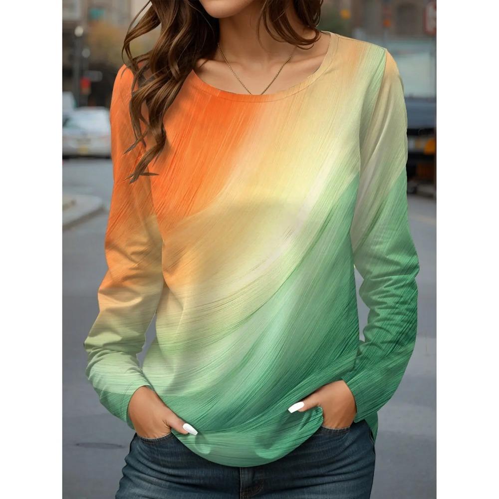 Minimalist Series 3D Digital Printed Women's Fashionable and Personalized Round Neck Long Sleeved T-shirt
