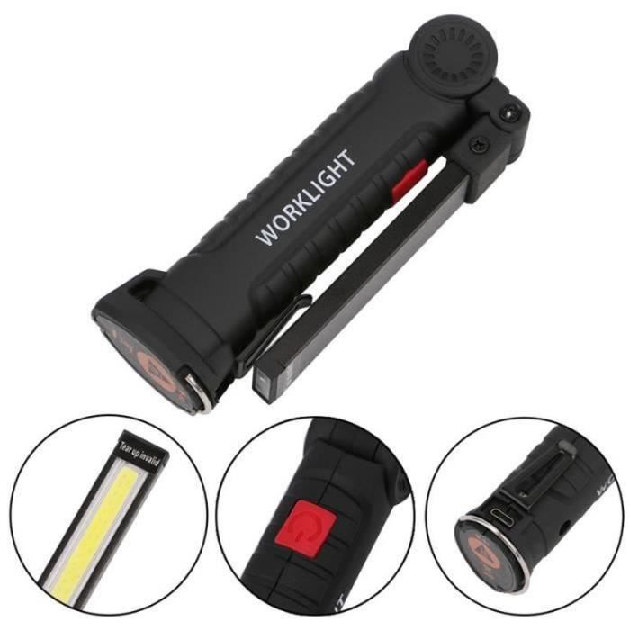 Lampe de Poche - LAMPE ELECTRIQUE - BALADEUSE - 5 Modes - Rechargeable USB - Noir