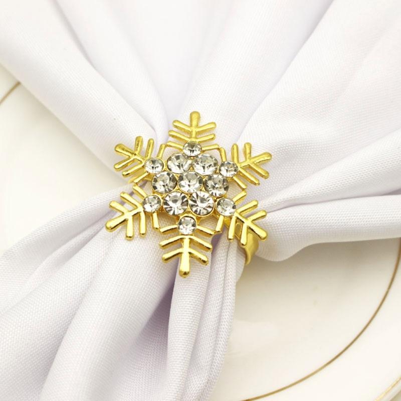 Pack of 6 Napkin Rings Christmas Snowflake Napkins Holder Metallic Napkin Buckle Sophisticated Plating Accessories