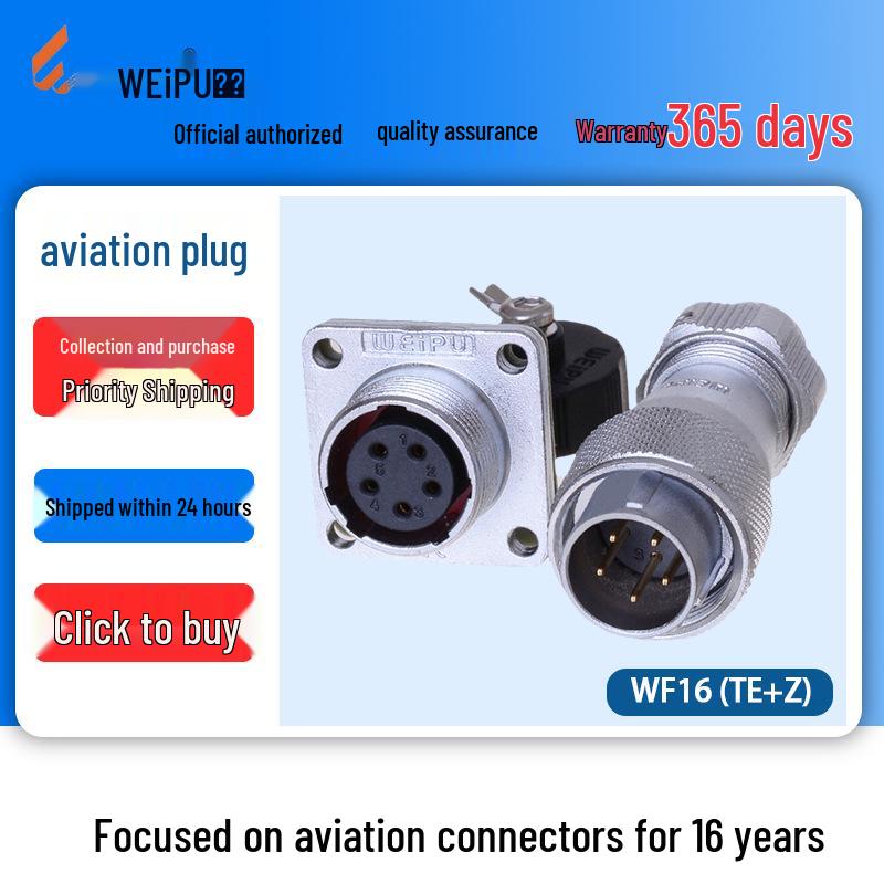 Weipu WF16 Industrial Aviation Plug Socket, 2-10 Pin, Male/Female, IP67 Threaded.