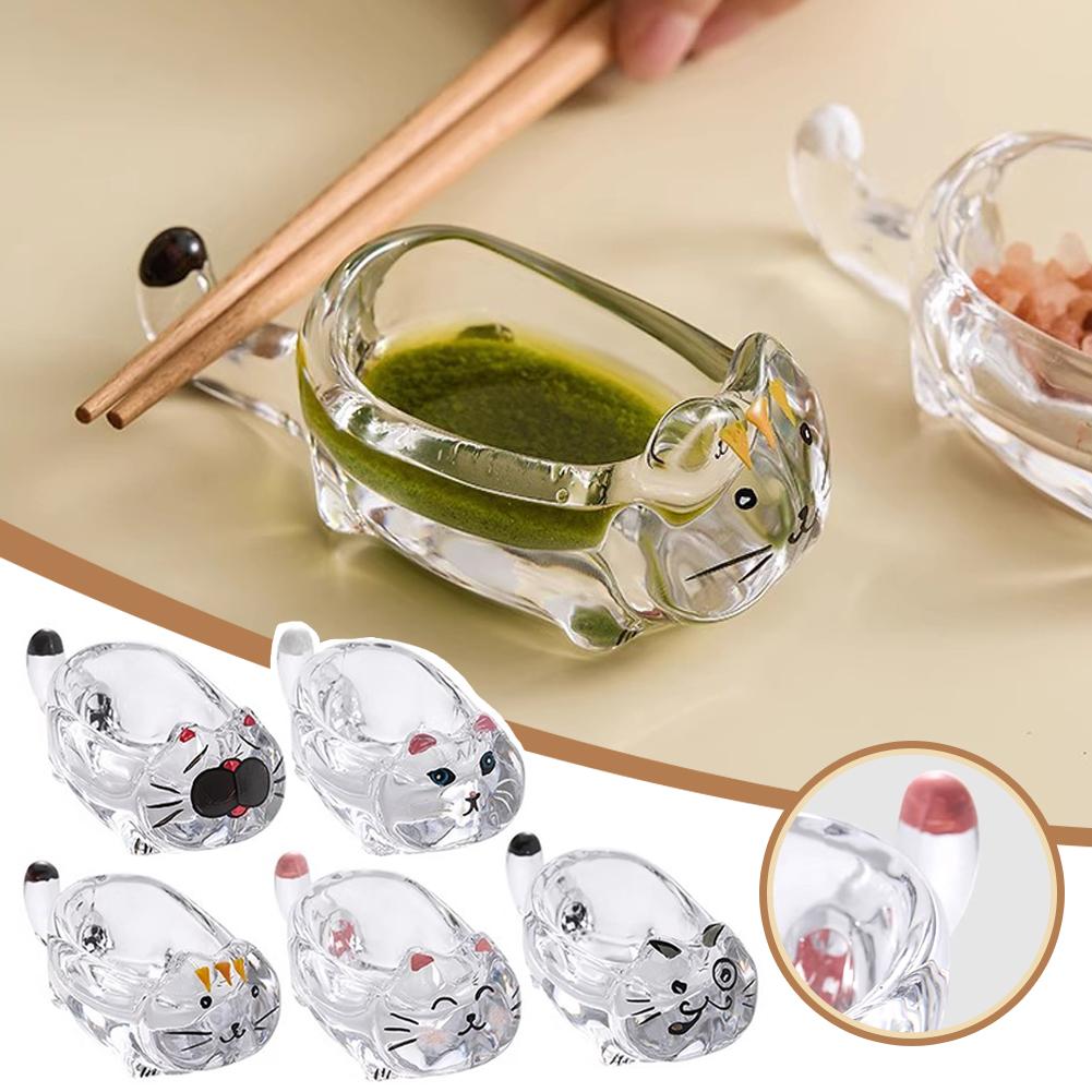 Cat Crystal Glass Seasoning Dip Dish Creative Ketchup Vinegar Dish Transparent Snack Dish Oil Cute Holder Chopstick Home O0Z0