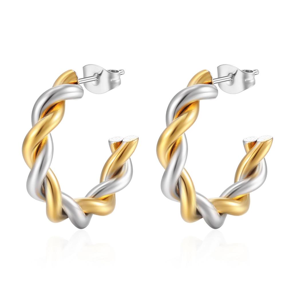 Twisted Twist Stainless Steel Earrings Light Luxury Women's Trend Gold C-Shaped Earrings Titanium Steel Ear Jewelry