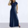Shirt Collar Denim Maxi Dress Casual Swing Skirt with Slit Pockets European American Style 2022