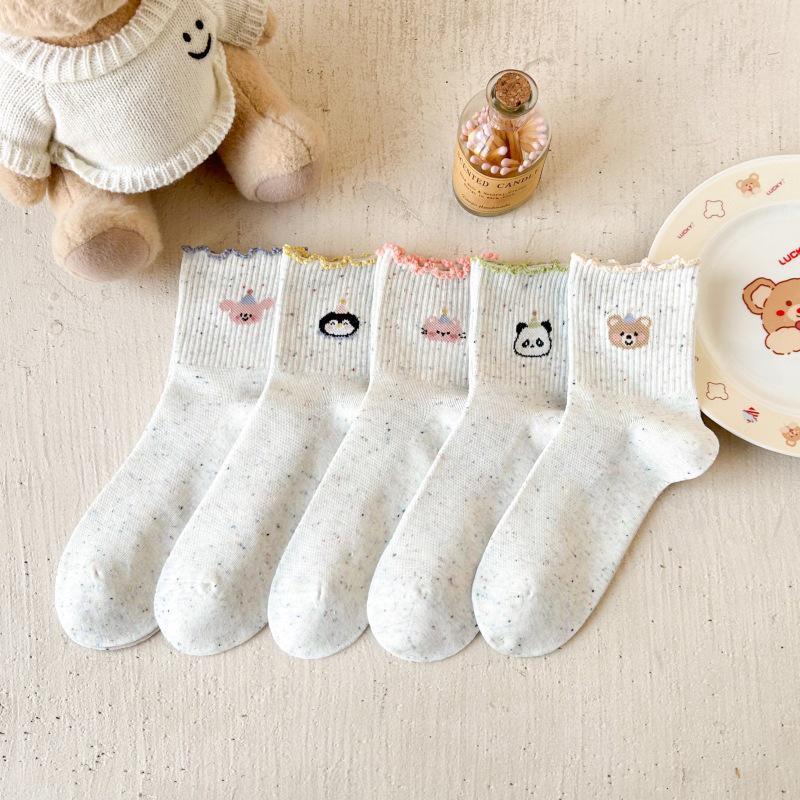 Spring & Summer Women's Cartoon Anime Mesh Socks - Breathable, Seamless, Ruffled Dot Gauze, Japanese Style Student Socks