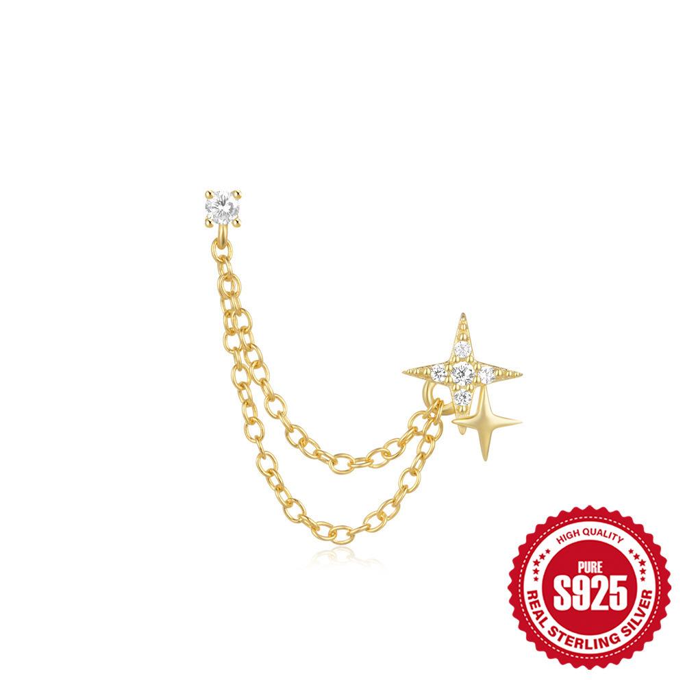 Stylish And Simple S925 Sterling Silver Heart-Shaped Love Diamond-Encrusted Chain-Type Fringed Earrings, Stud Earrings, Earline Women