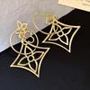 18K Gold Plated Rhombus Floral Earrings with Silver Needle - Stylish Metallic Design for Women