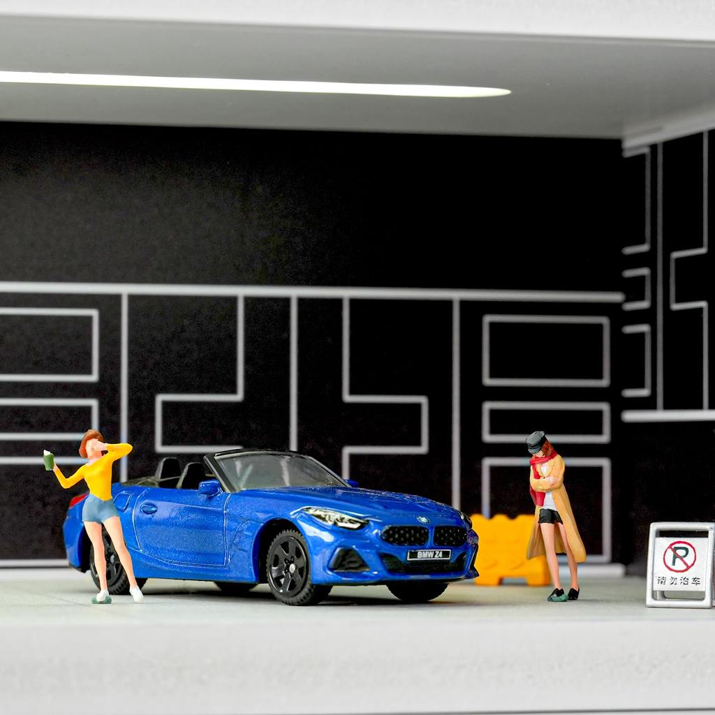 Hot Wheels Vitrine, Matchbox Spielzeugautos Organizer, Aufbewahrung, 1/64 Maßstab Diecast Modellautos, Diorama Garage mit Lichtern und Staubdichtem Design (Schwarz)