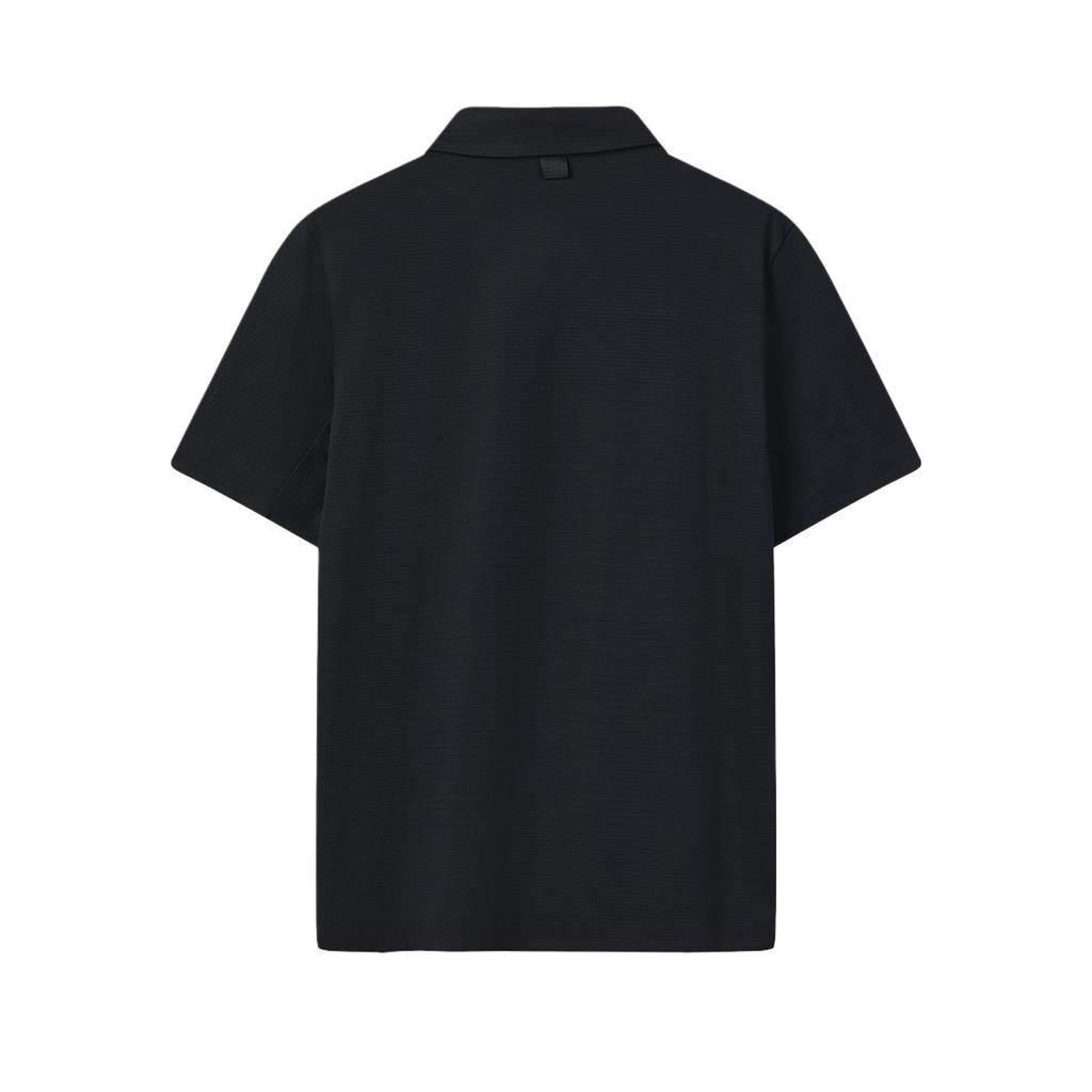 FILA Blue Solid Loose Knit Short Sleeve Polo Shirt Men tops F11M622120F-BK