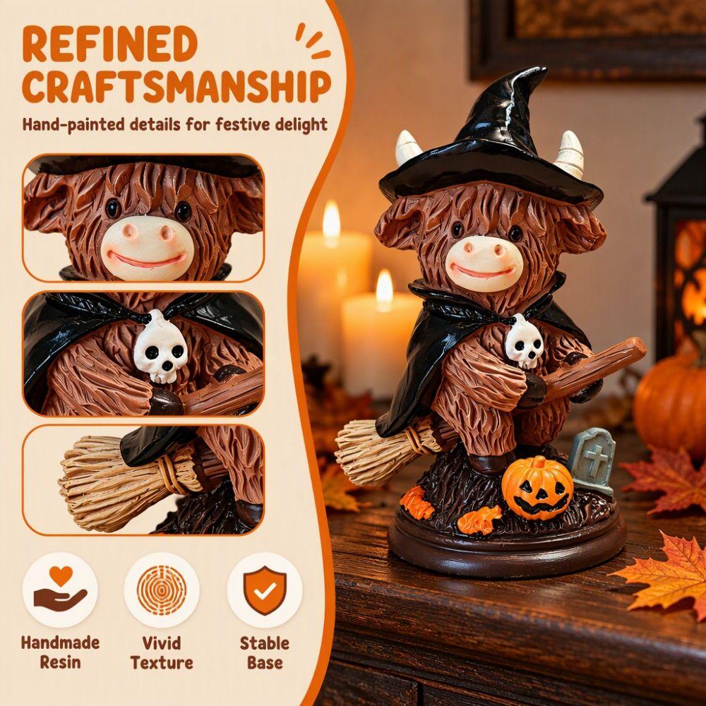 Detailed Craftsmanship Highland Cow Figurine Unique Halloween Decoration Tabletop Decoration