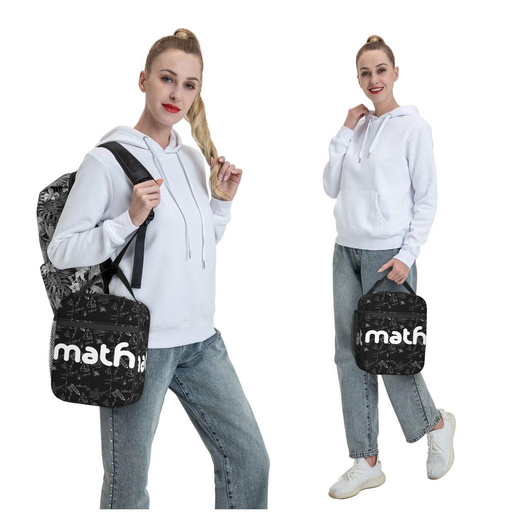 Math Themed Black And White Equation Design Insulated Lunch Bag for Women Children Portable Food Boxes Thermal Lunch Box Tote