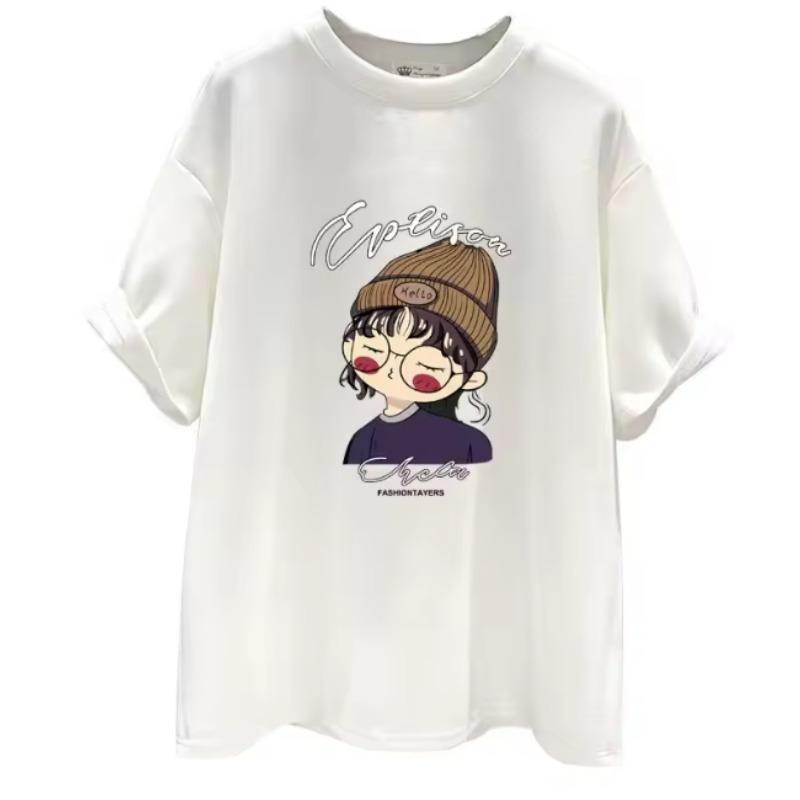 

Womens Clothing Fashion Allmatch Pure Cotton Short Sleeve Tshirt Summer New Casual Loose Hat Girl Print Top Tee Lady Pullover S