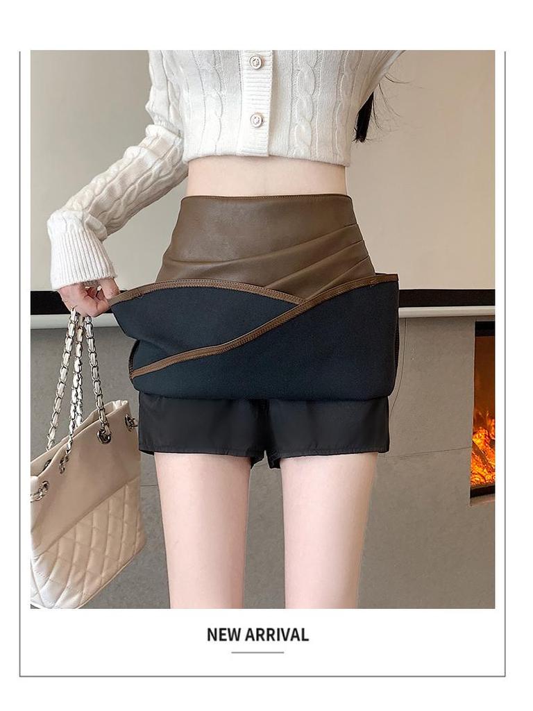 Women's A-Line Plus Size High Waist PU Leather Skirt – Korean Style, Irregular Hem, Anti-Exposure, Hip-Hugging for Autumn