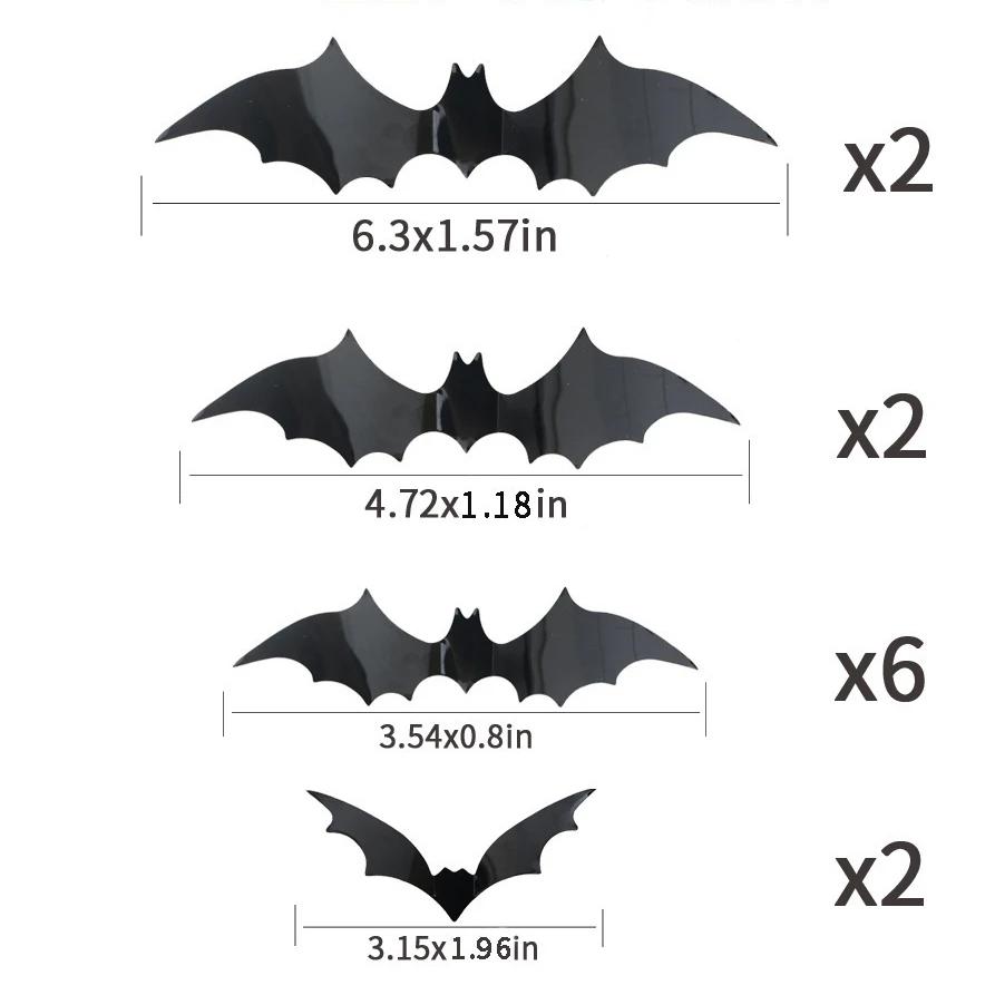 12/48pcs Halloween Decoration 3D Bat Wall Stickers Hollow Black Bat for DIY Halloween Party Horror House Scary Decal Decor