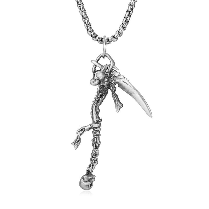 Gothic Punk Skull Reaper Pendant Necklace Men Titanium Steel Box Chain Dark Style Hip Hop Accessory