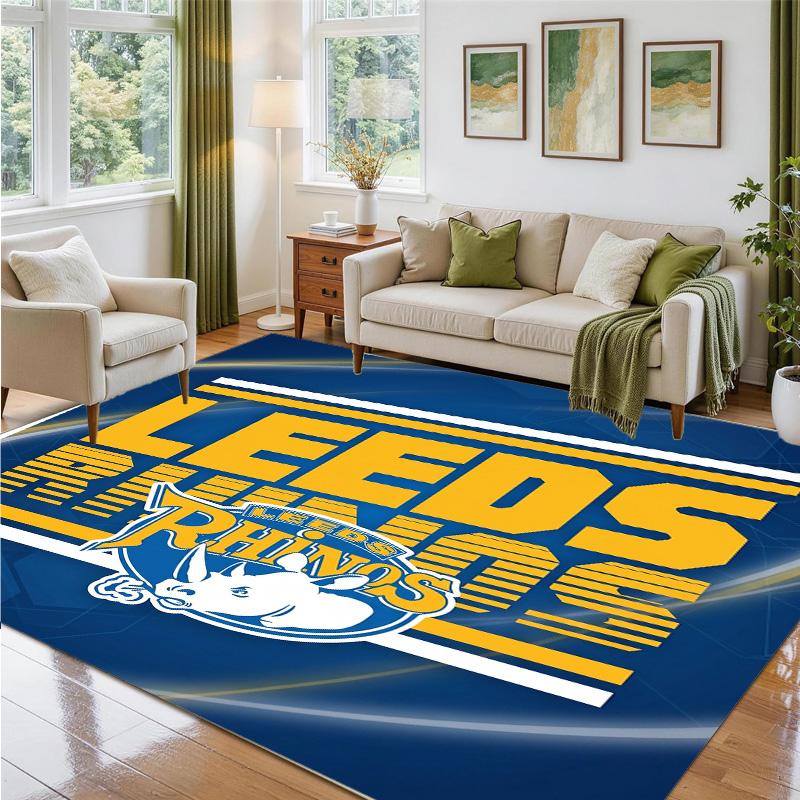 Leeds Rhinos Design Crystal Velvet Rug Soft Decorative Mat for Bedroom Entrance
