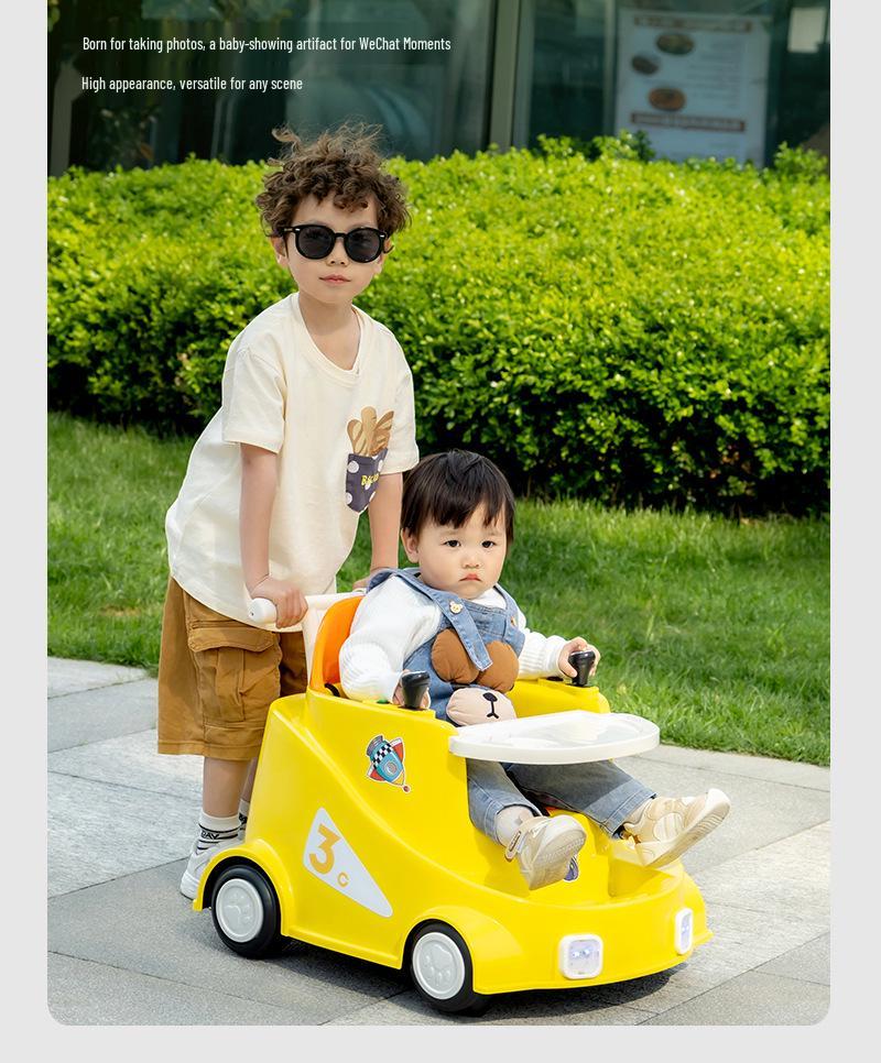 Kids' Electric 4-Wheel Drift Car with Dining Tray: Forward, Backward, Rotate - Indoor Toy with Free Shipping