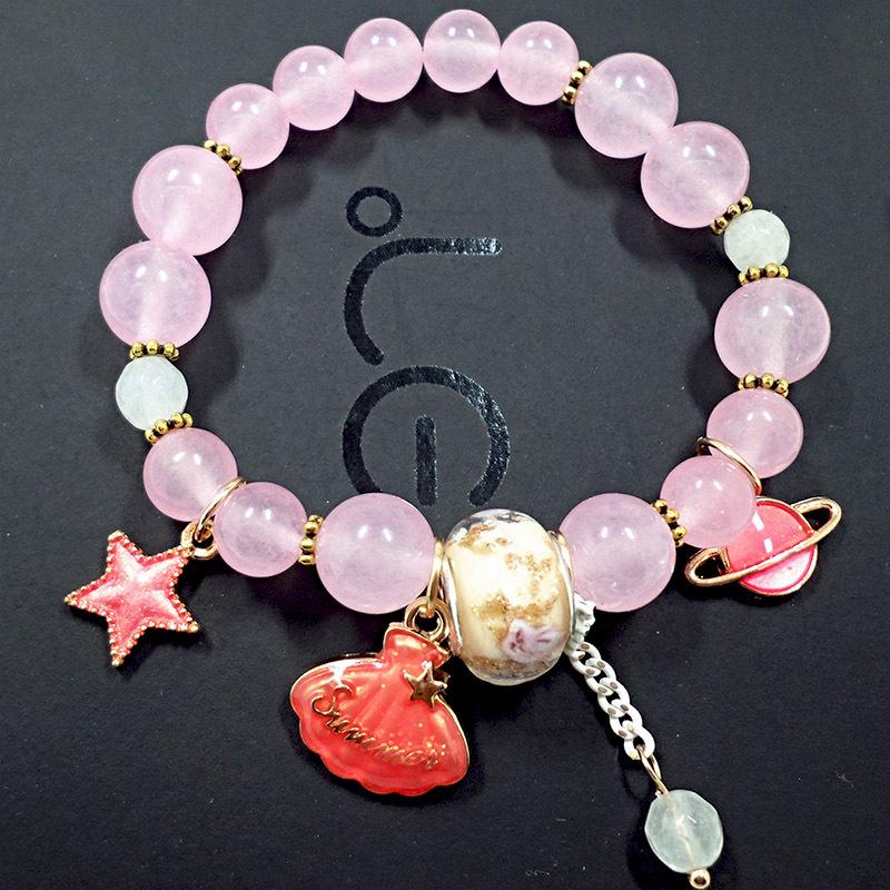 Korean Version of Chalcedony Glazed Moon Star Pendant Bracelet Burst Stone Crystal Bracelet Women's Handmade Beaded Hand Jewelry