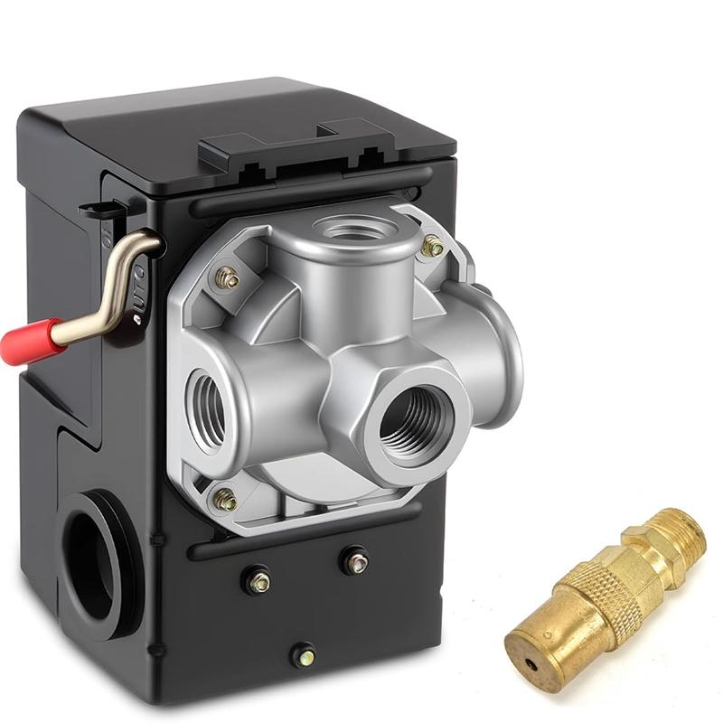 

Pressure Switch 135-175 4-Port 20 Amp With 200 Psi Safety Relief Valve, Air Compressor Parts- 1/4 NPT