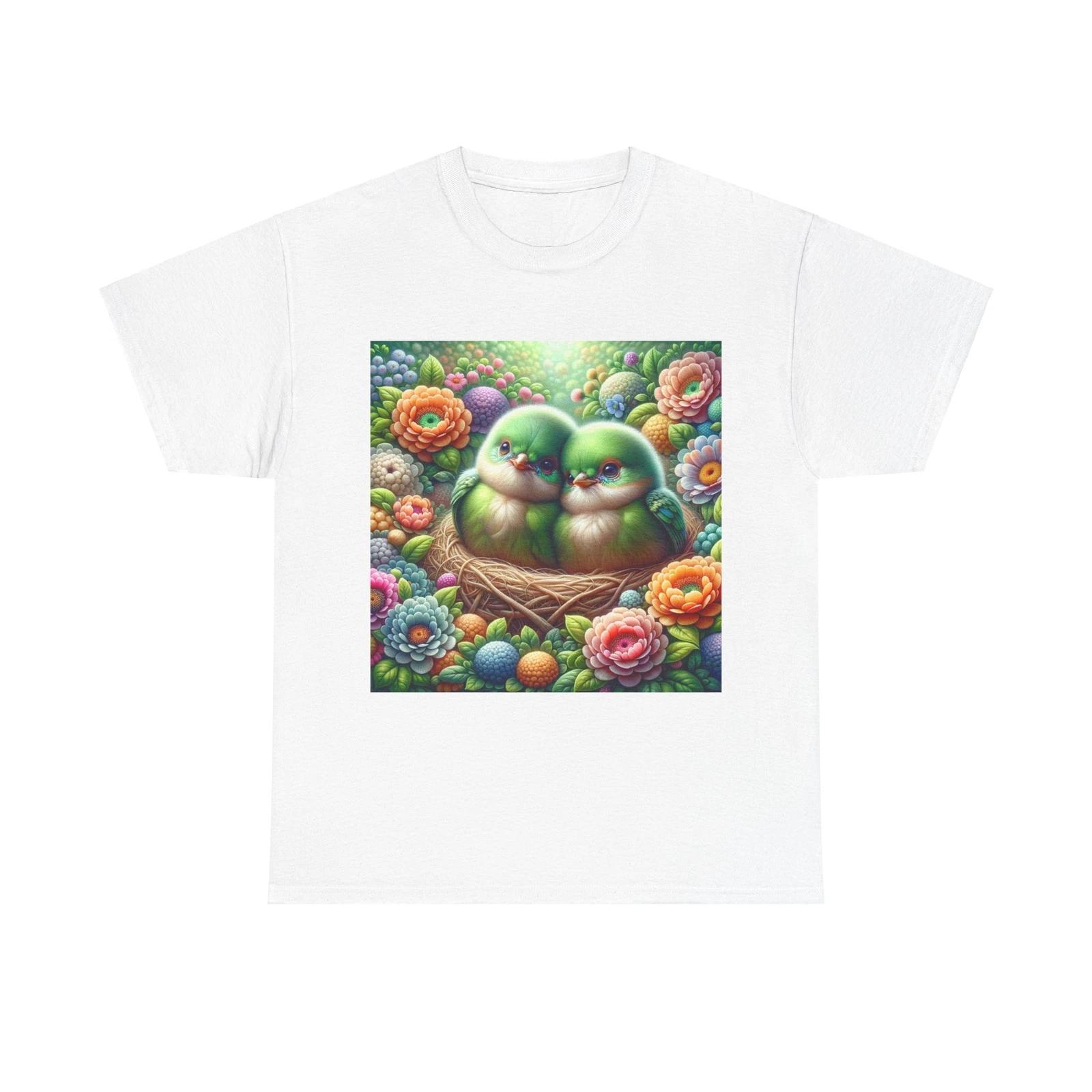 Unisex Adult T Shirt Fluffy Baby Birds Colorful Nest Art S
