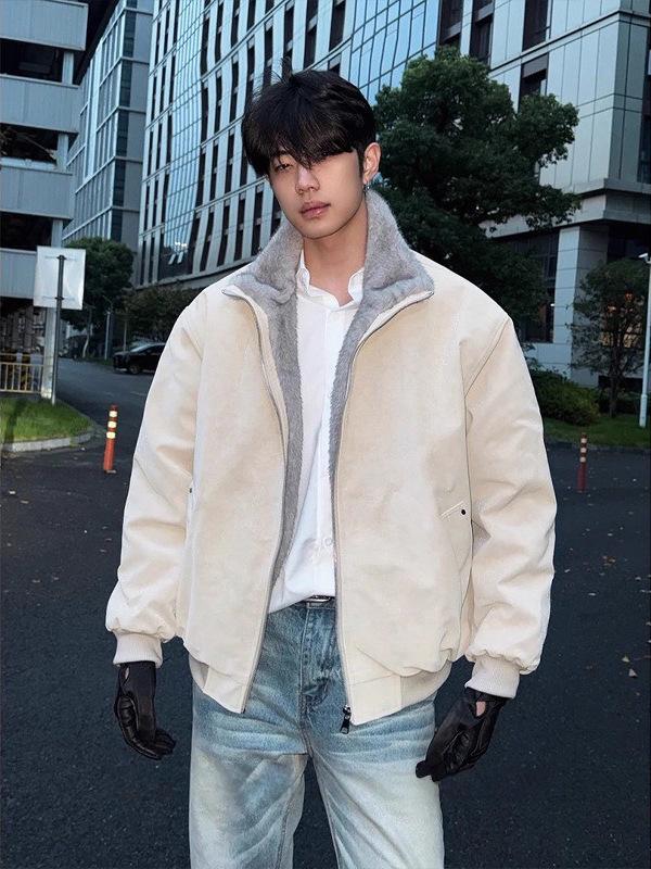 Men's American Retro Plush Eagle Winter Jacket - Stylish & Warm Cotton Coat