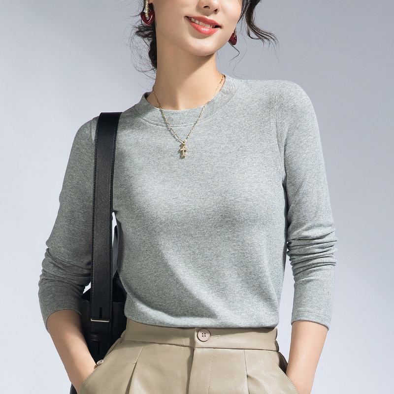 White top Modal cotton crew neck bottoming shirt summer new with long-sleeved imitation cashmere inside