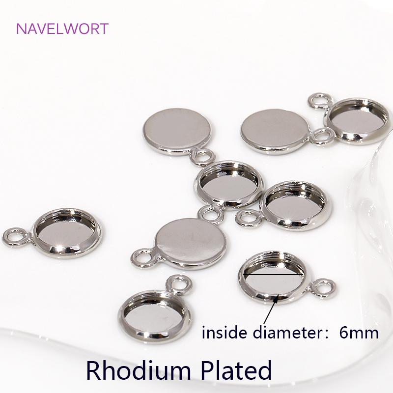 6/8/10mm 14K Gold Plated Cabochon Blank Tray Charms Connectors For DIY Bracelets Necklaces Jewelry Making Accessories Supplies