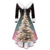 Women's Fashion Elegant Autun And Winter Long Sleeve V-Neck Christmas Print Dress