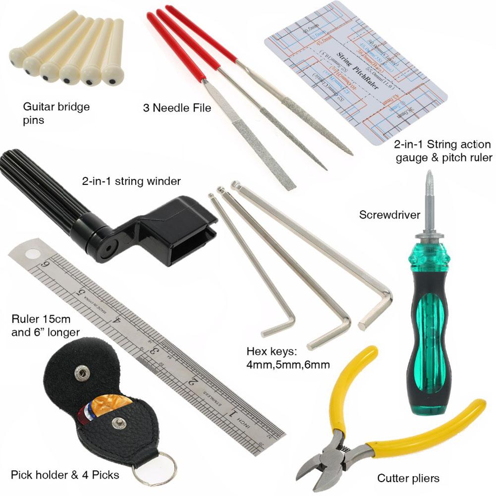 Guitar Repairing Tool Maintenance Cleaning Tool Kit String Organizer Action Ruler Gauge Measuring Tool for Guitar Ukulele