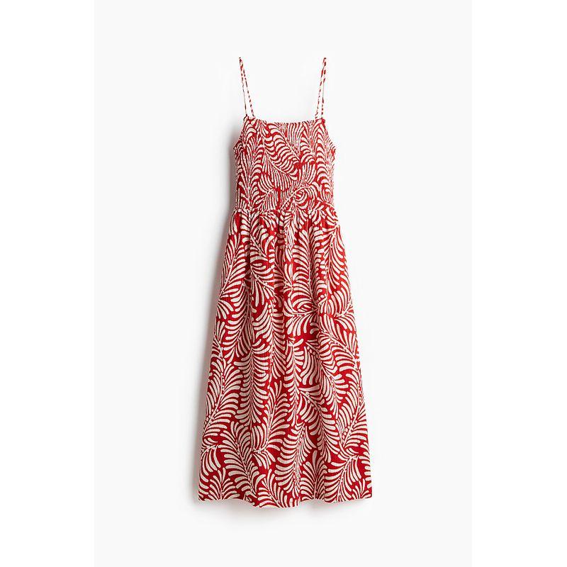 

HM Women s Clothing Dress 2025 Summer New Arrival Pleated A- line Skirt Strap Horn Plant Print Long Skirt 1283256 Red/Pattern 160/88