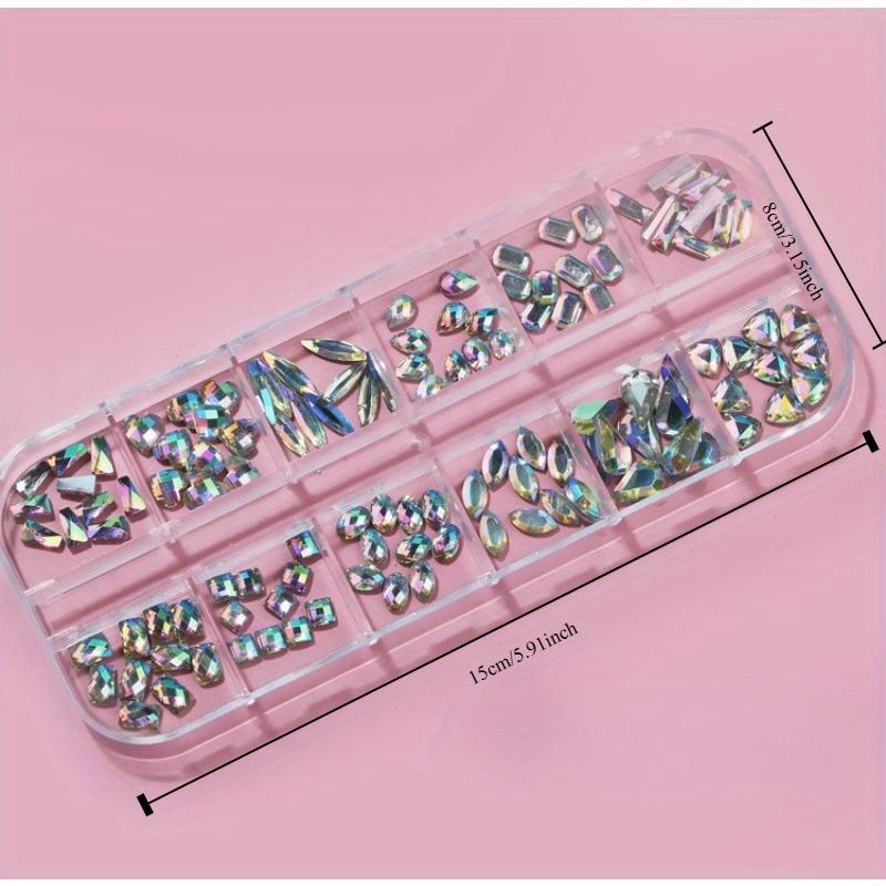 

12Grids Crystal Nail Art Стразы Стеклянные Микс Формы AB Зеленый Синий Розовый Блестящие Камни для Ногтей Алмазные Плоские Камни Для Ногтей Подвески разноцветный