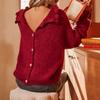 New Autumn and Winter American Casual Turtleneck Red Sweater Cardigan Simple Style Loose Knitted Top