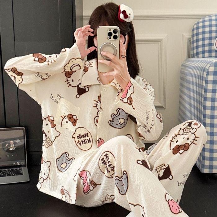 Set Pijama Drăguț de Desene Animate pentru Femei 2025 - Cardigan de Primăvară/Toamnă cu Mâneci Lungi și Pantaloni