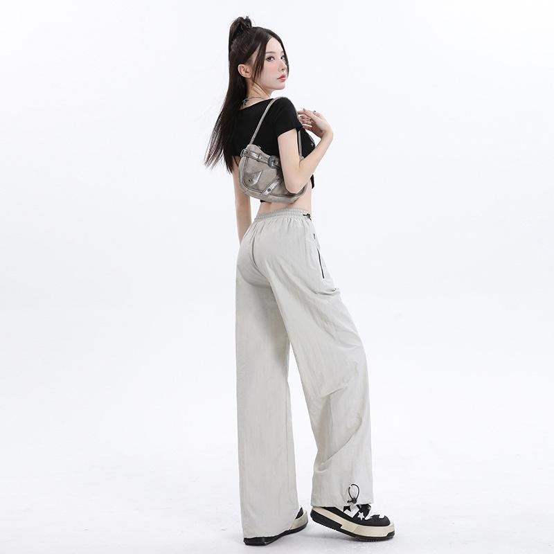 Wide-leg Work Pants for Women In Summer Thin Casual Pants for Women In Summer Ties Sports Pants for Paratroopers for Women In Summer