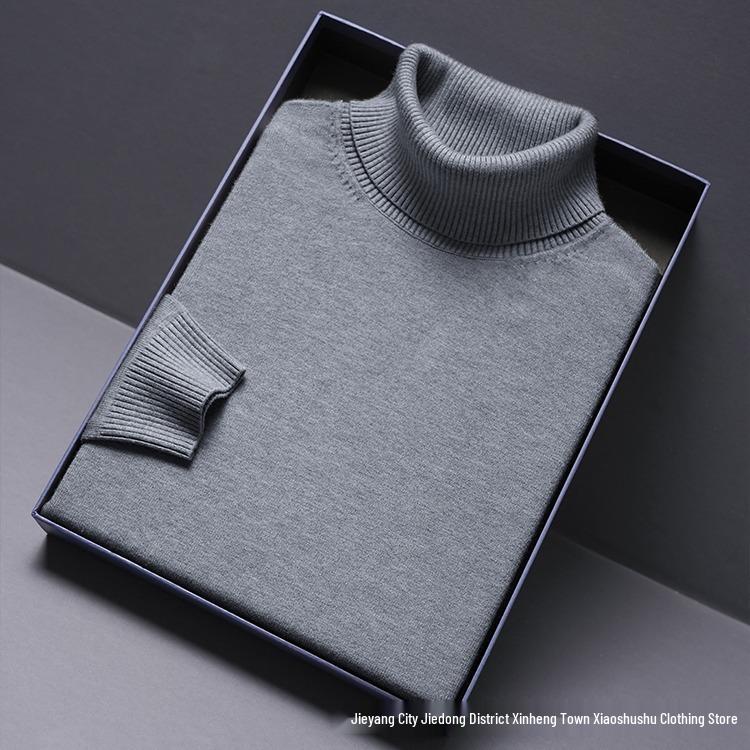 Men's High Neck Double Roll Wool Sweater - Soft, Warm, Solid Color, Close-Fitting Base Layer, Trendy Knitted Design