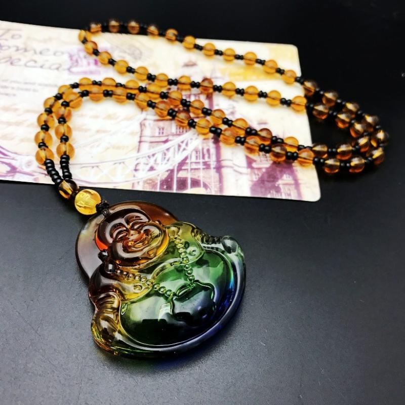 Chinese Style Three Colours Guanyin Buddha Necklace Pendant Exquisite Mascot Sweater Chain Fashion Jewelry Holiday Gift