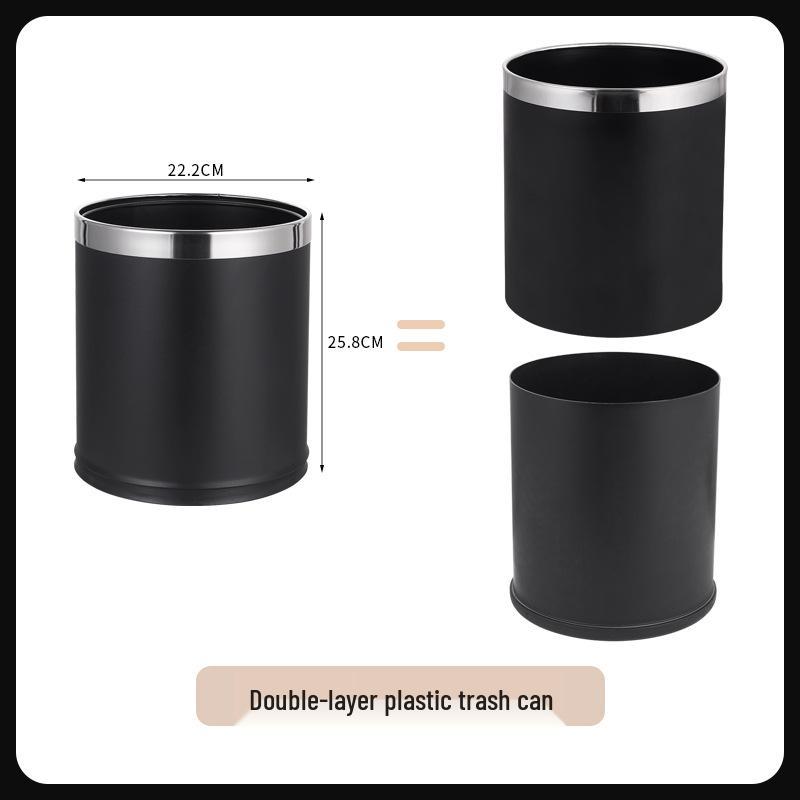 Double Layer Round Plastic Trash Can for Hotel, Guest House, Restaurant, Home, Bar, and Bathroom