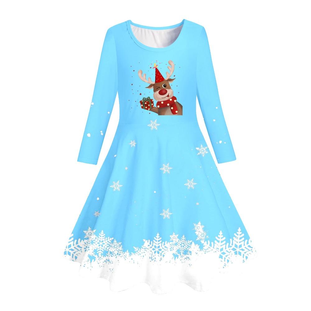 Girls' 3D Reindeer Snowflake Dress Long Sleeve Summer Spring Vacation Daily Holiday Princess Beautiful Sweet Kids 4-12 Years Casual Dress A Line Dress