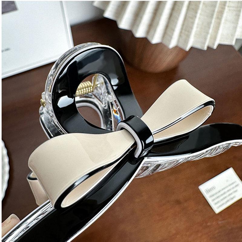 New Creative Design Geometric Black And White Color Bowknot Hollow Hair Clip Retro Acetate High Ponytail Shark Clip