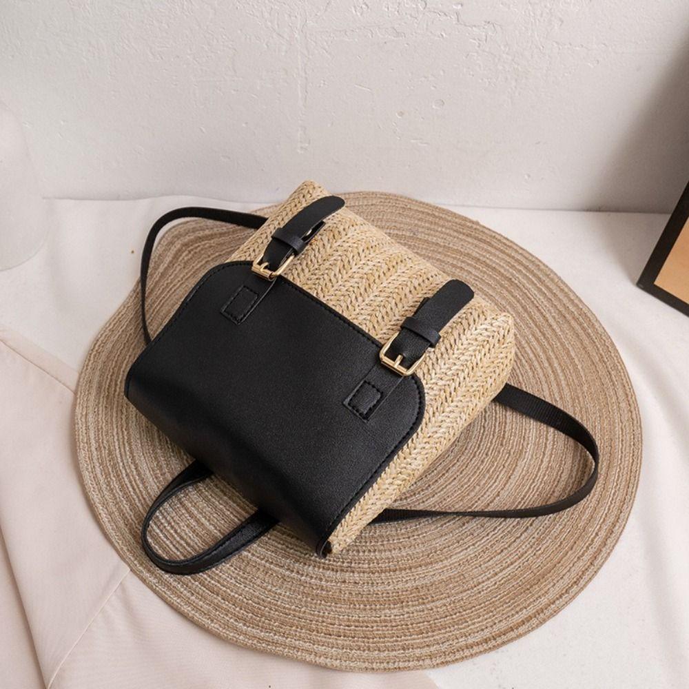 Versatile Bag PU Leather Straw Backpack Vintage Style Elegant Look Woven Backpack Retro Design Luxury Shoulder Bag Bobo Style