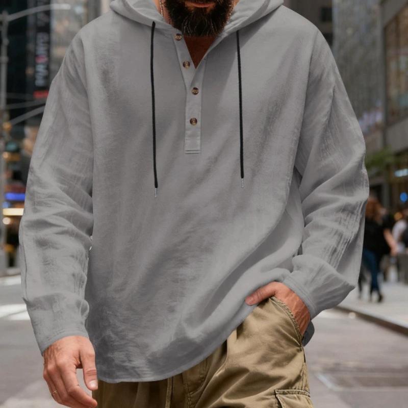 Spring and Autumn New Loose Linen Men's Breathable Hooded Long-sleeved Beach Casual Hoodie