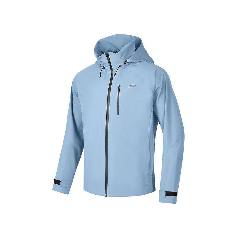 Skechers Simple Brand Logo Comfortable Breathable Woven Hooded Jacket Men Jacket Flower-Crown-Blue P424M213-01P1 L